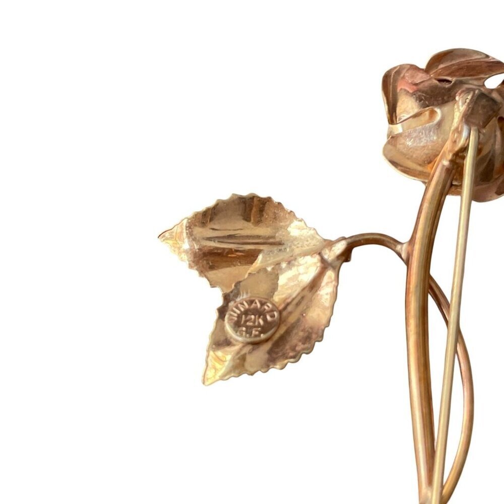 Vintage Winard 12K Gold Filled Rose Brooch Pin with Faux Pearl - Picture 3 of 6